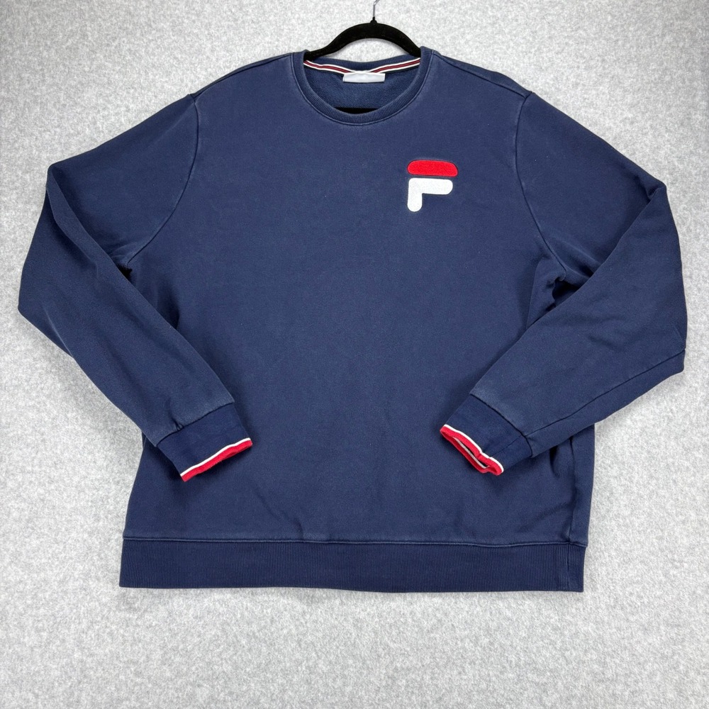 Fila Sweatshirt Mens XXL Navy Blue Embroidered Logo Crewneck 90s Sportswear